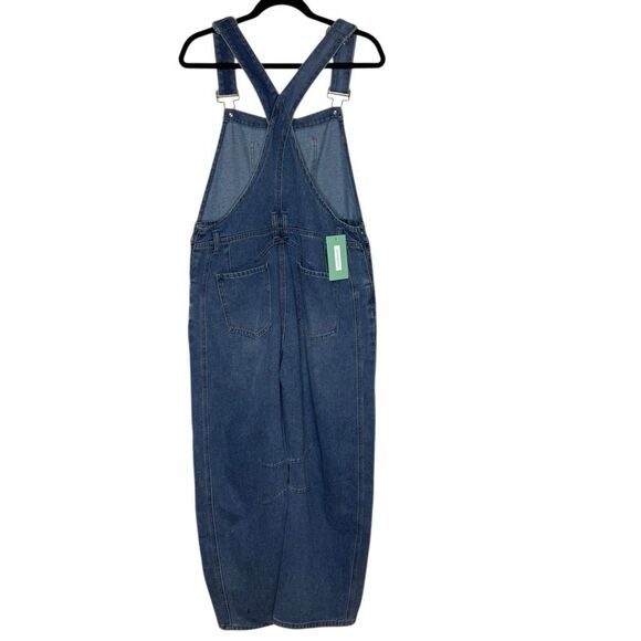 New Collection Overalls Darted Barrel Leg Medium Wash Denim NWT Size L Boho - Picture 3 of 14